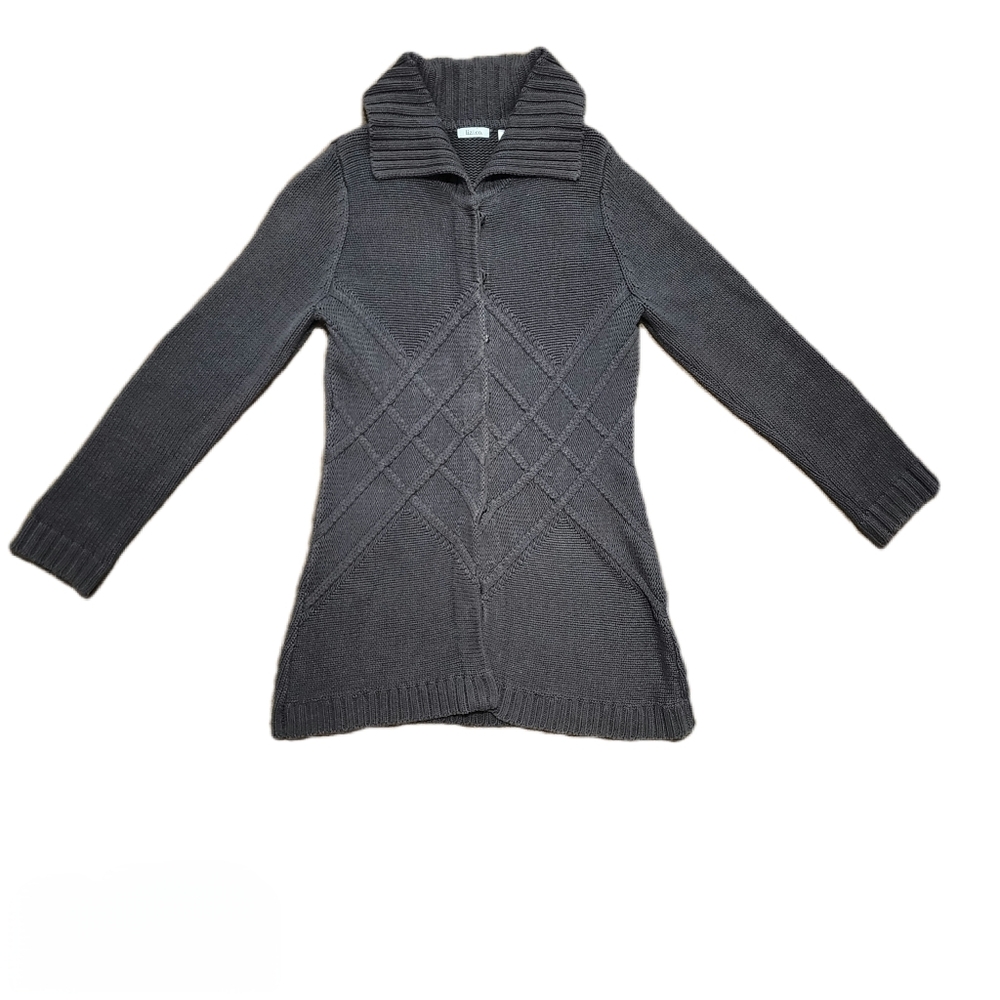 Liz & Co Knitted Grey Overcoat Style Cardigan Sweater Sz Lg - Picture 3 of 8